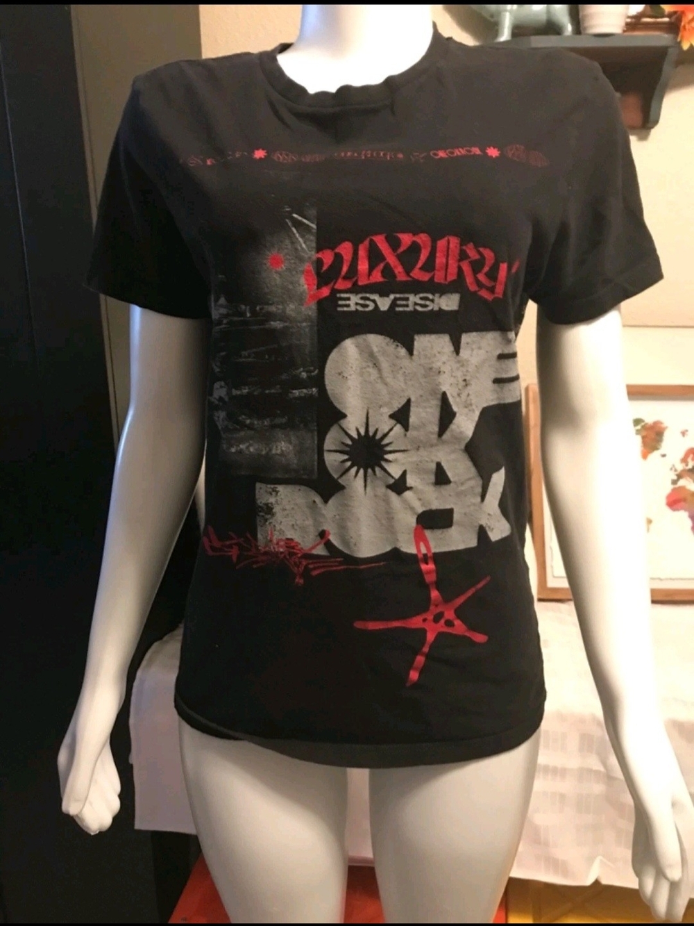 Next Level Apparel Black Short Sleeve Tee with Red & Gray Graphic